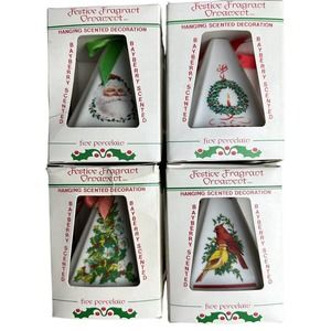NIB Jasco Scented Porcelain Ornament Carolers Festive Fragrant Ornament Lot of 4